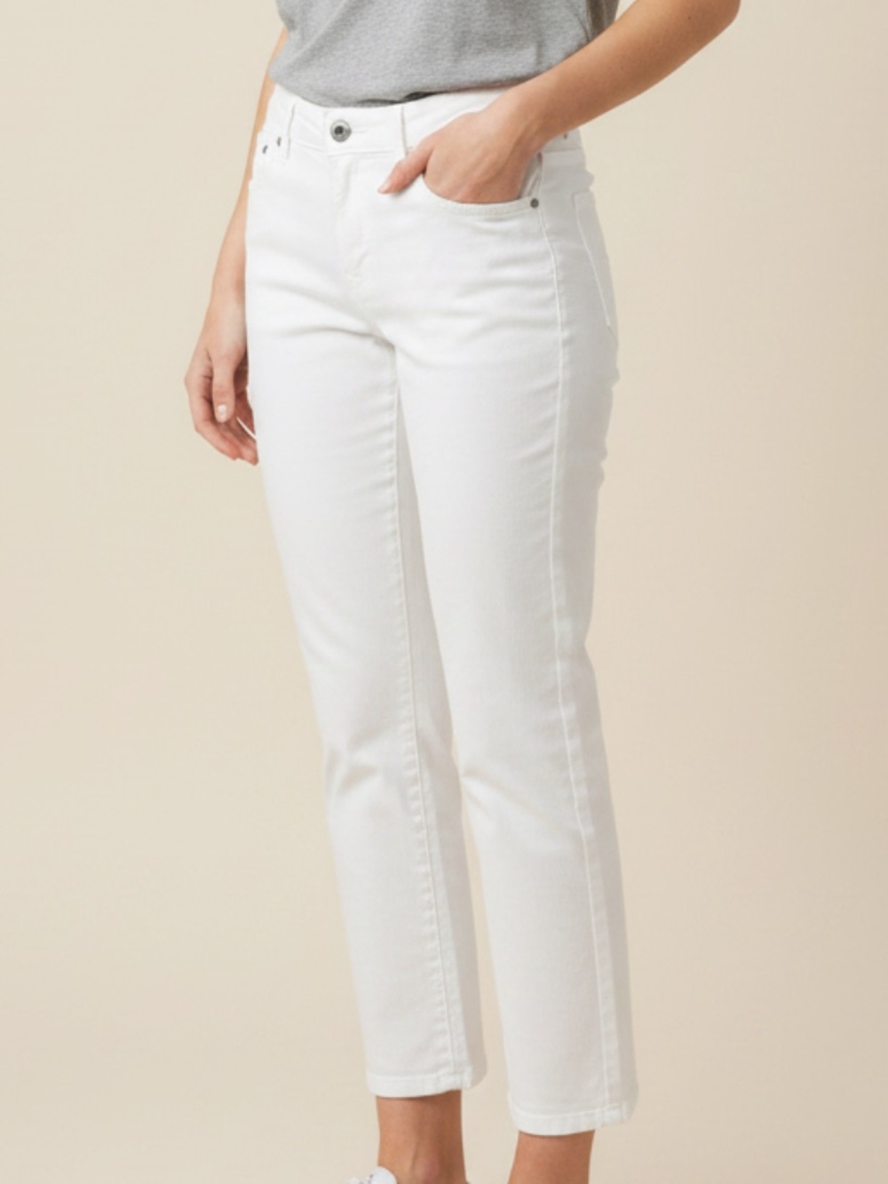 99% Cotton Lands' End White Ankle Cropped Women's Jeans